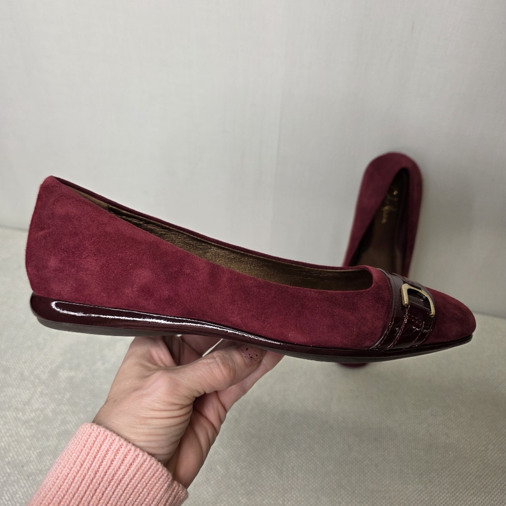 Cole Haan Nike Air Burgundy Suede Ballet Flats Buckle Detail 7.5B - Picture 2 of 8